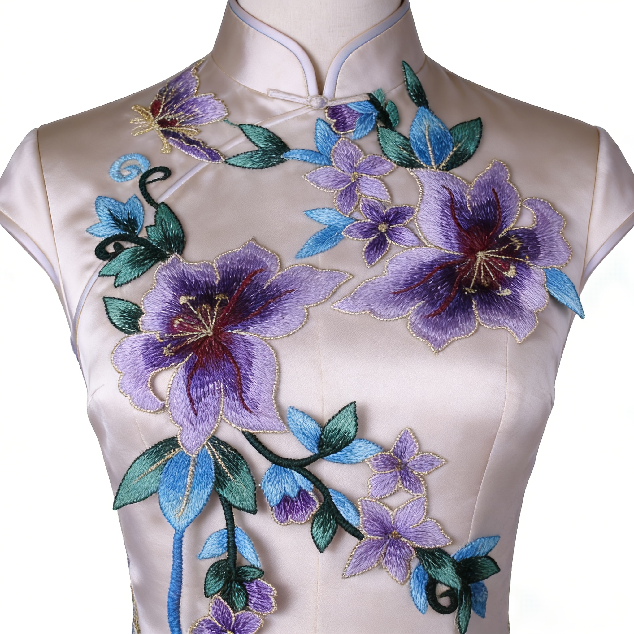 Floral Embroidered Appliques with Golden Edges